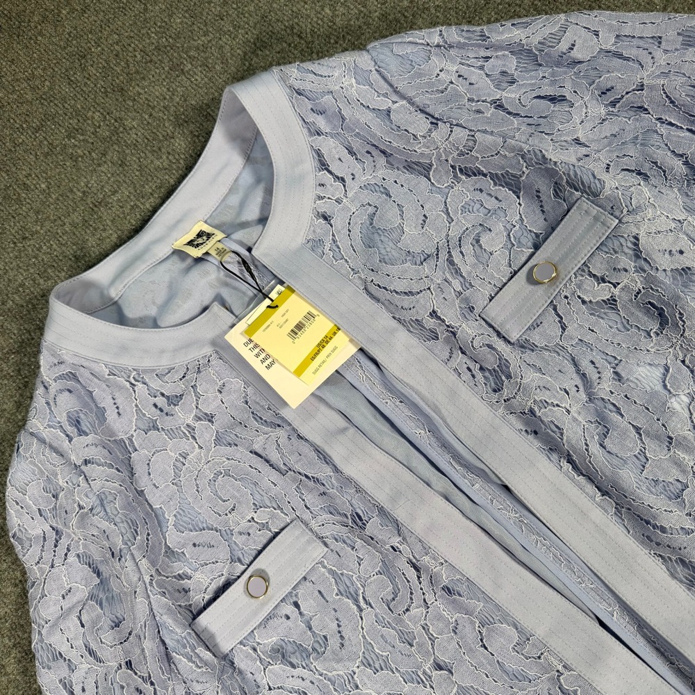 Anne Klein Womens Floral Lace Open Front Jacket High Sky Blue 14 #4465